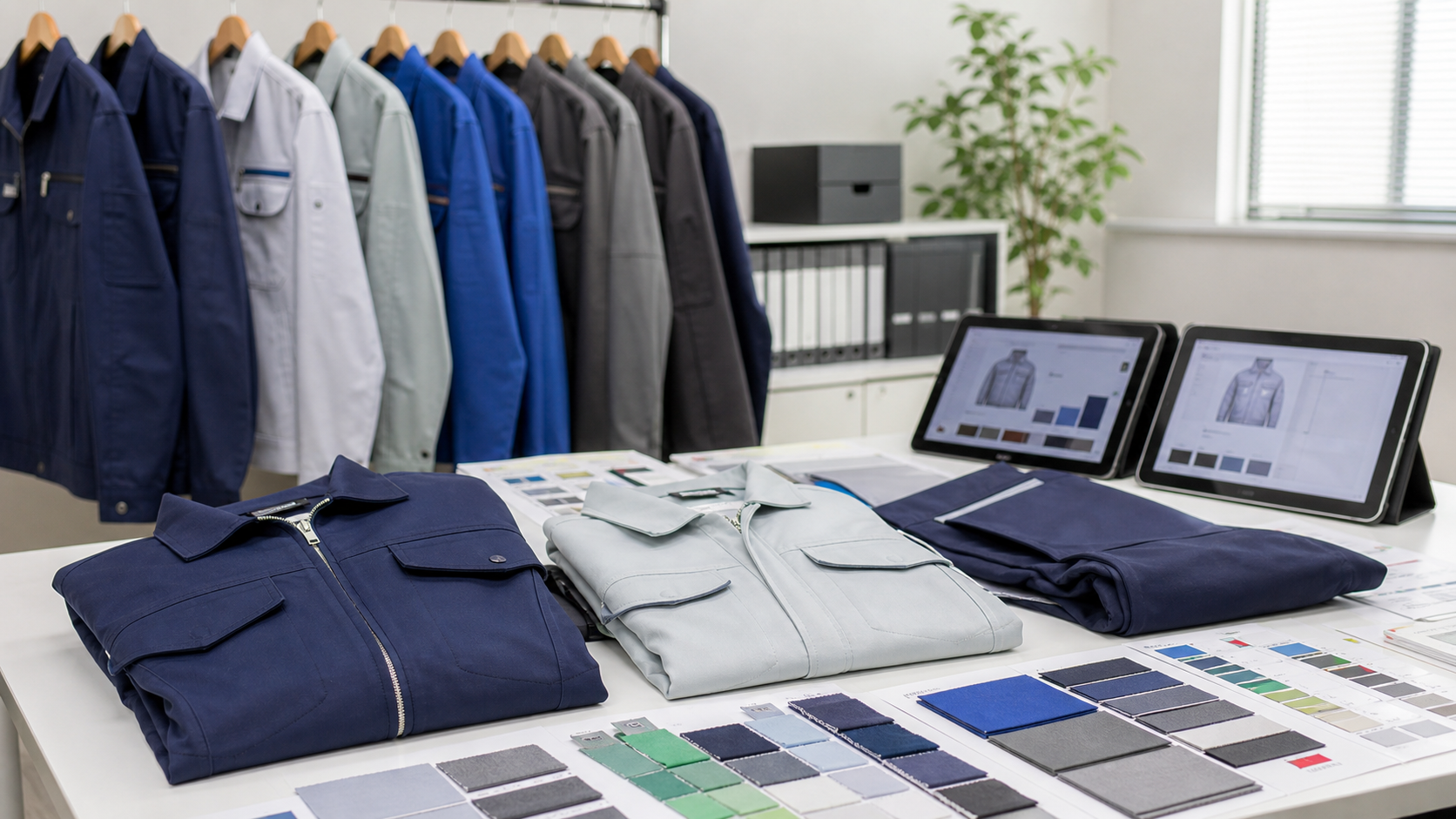 作業服サンプルとユニフォーム比較資料の生成画像